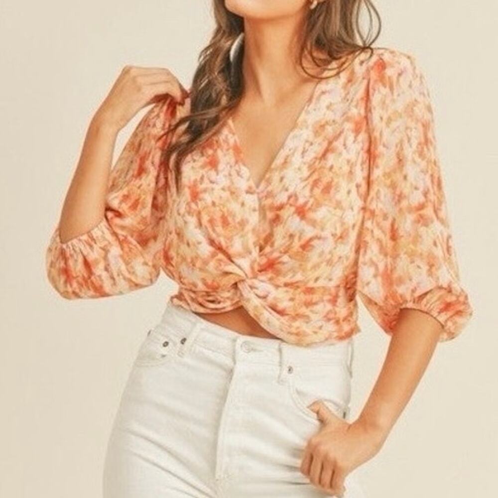 NWT LUSH Woven Coral Floral Top. Size S